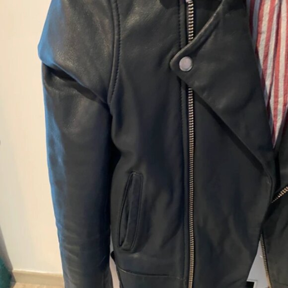 Maje “Bastille” Leather Jacket – Navy Blue – Size FR 36 / US 4 (S) - Picture 7 of 8